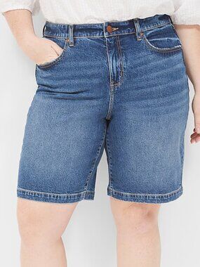 Lane Bryant Mid Rise Boyfriend Bermuda Denim Shorts Dark Blue Size 18